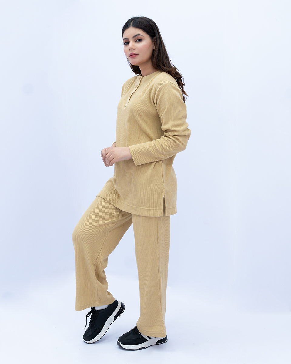 Women Plain Co-Ord Set - Beige