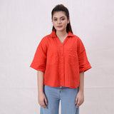 Women Basic Cropped Shirt – Red - Harwage