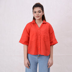 Women Basic Cropped Shirt – Red - Harwage