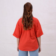 Women Basic Cropped Shirt – Red - Harwage