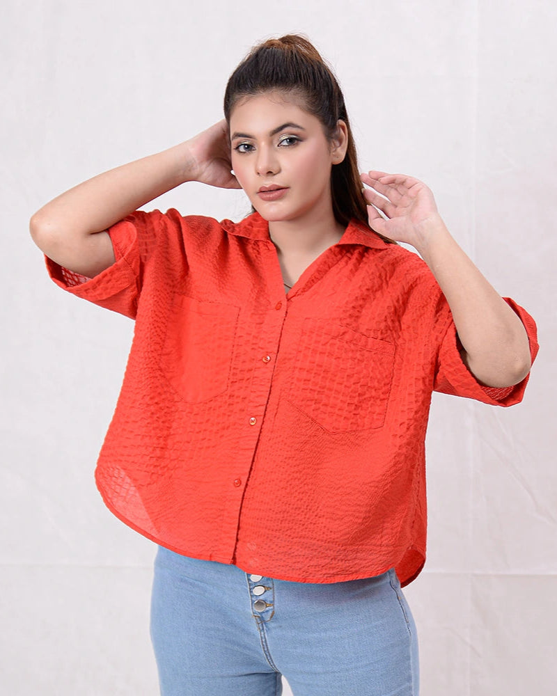Women Basic Cropped Shirt – Red - Harwage