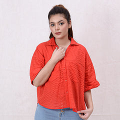 Women Basic Cropped Shirt – Red - Harwage