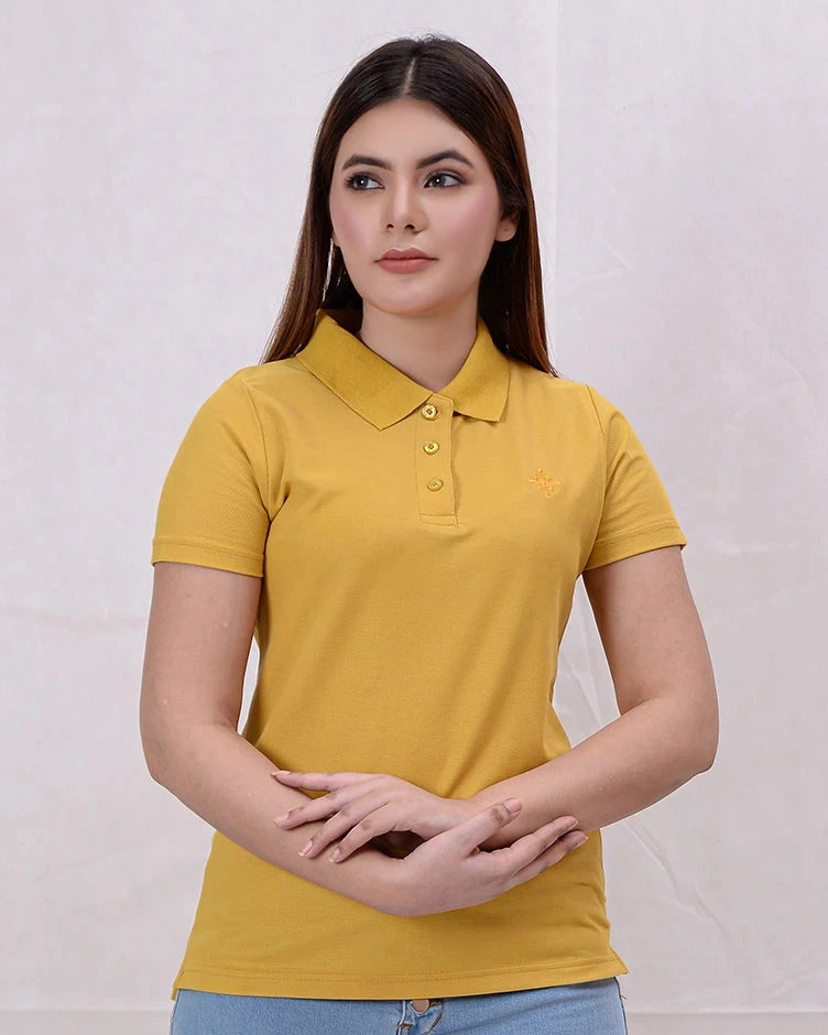 Women Basic Premium Polo Shirt - Primrose Yellow - Harwage
