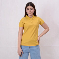 Women Basic Premium Polo Shirt - Primrose Yellow - Harwage